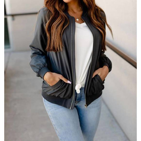 NEW AMPERSAND AVE essential bomber jacket in charcoal - Picture 3 of 4